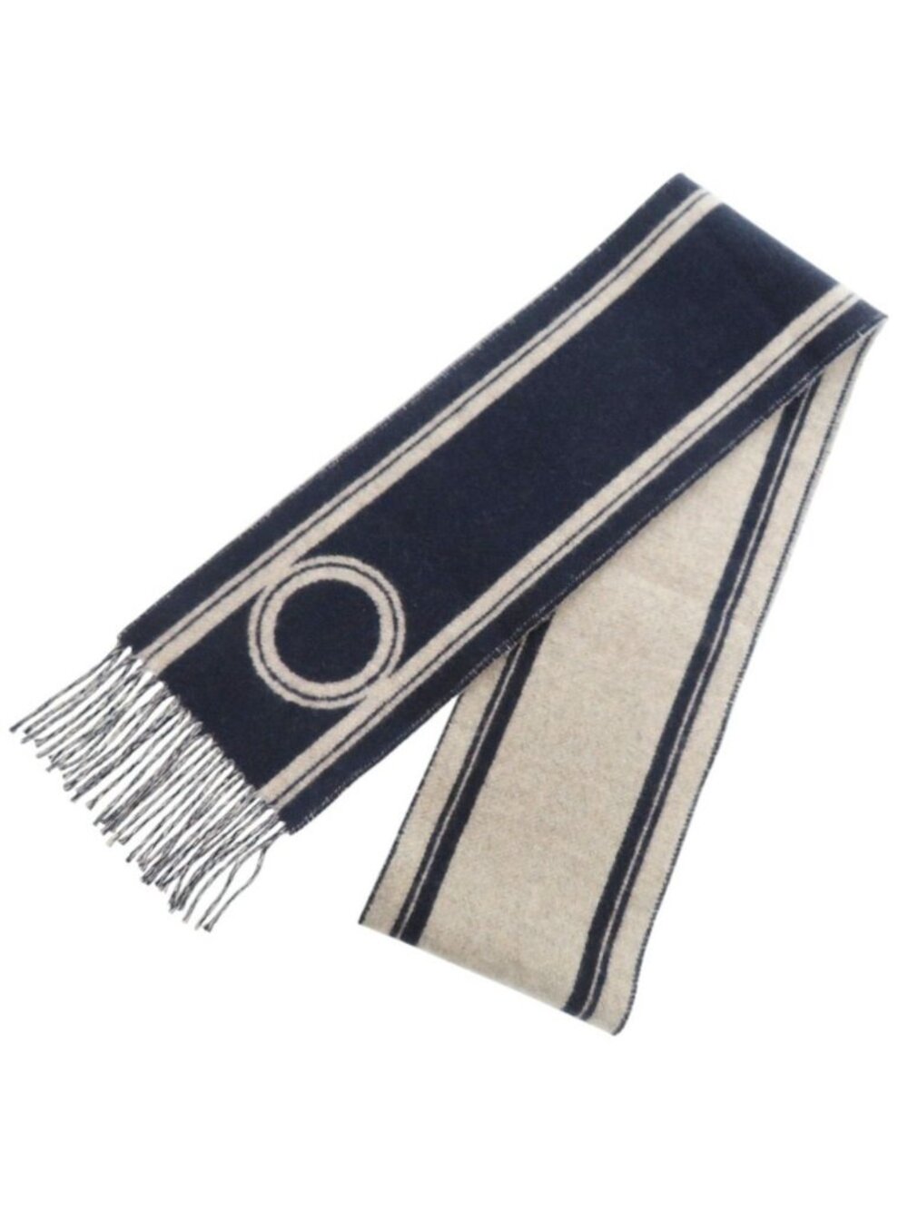 Hermes Band de Repo Bicolor Cashmere Navy Beige Scarf